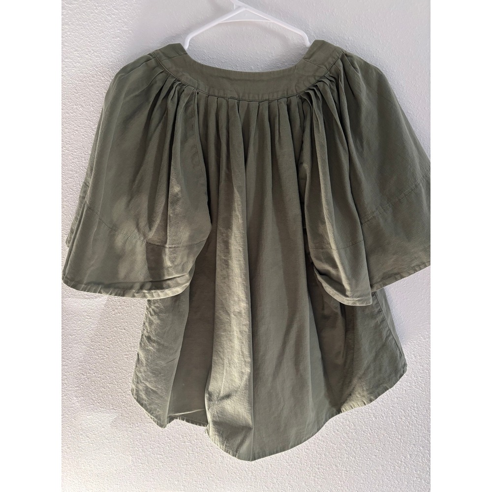 Pomander Place Finley Flutter Sleeve Top Womens XS Forest Green Cotton Preppy - Picture 3 of 5